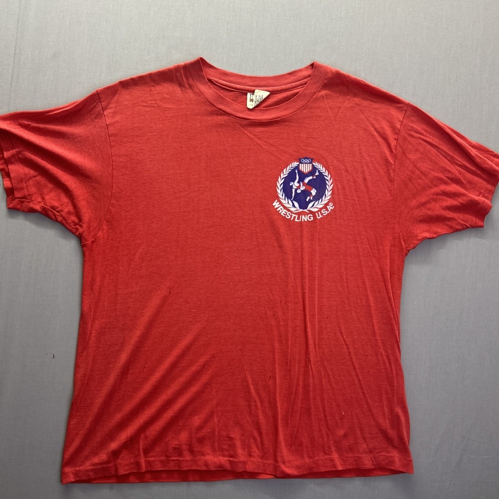 Vintage 1980s USA Olympic Wrestling T Shirt Hanes 50/50 Made in USA XL